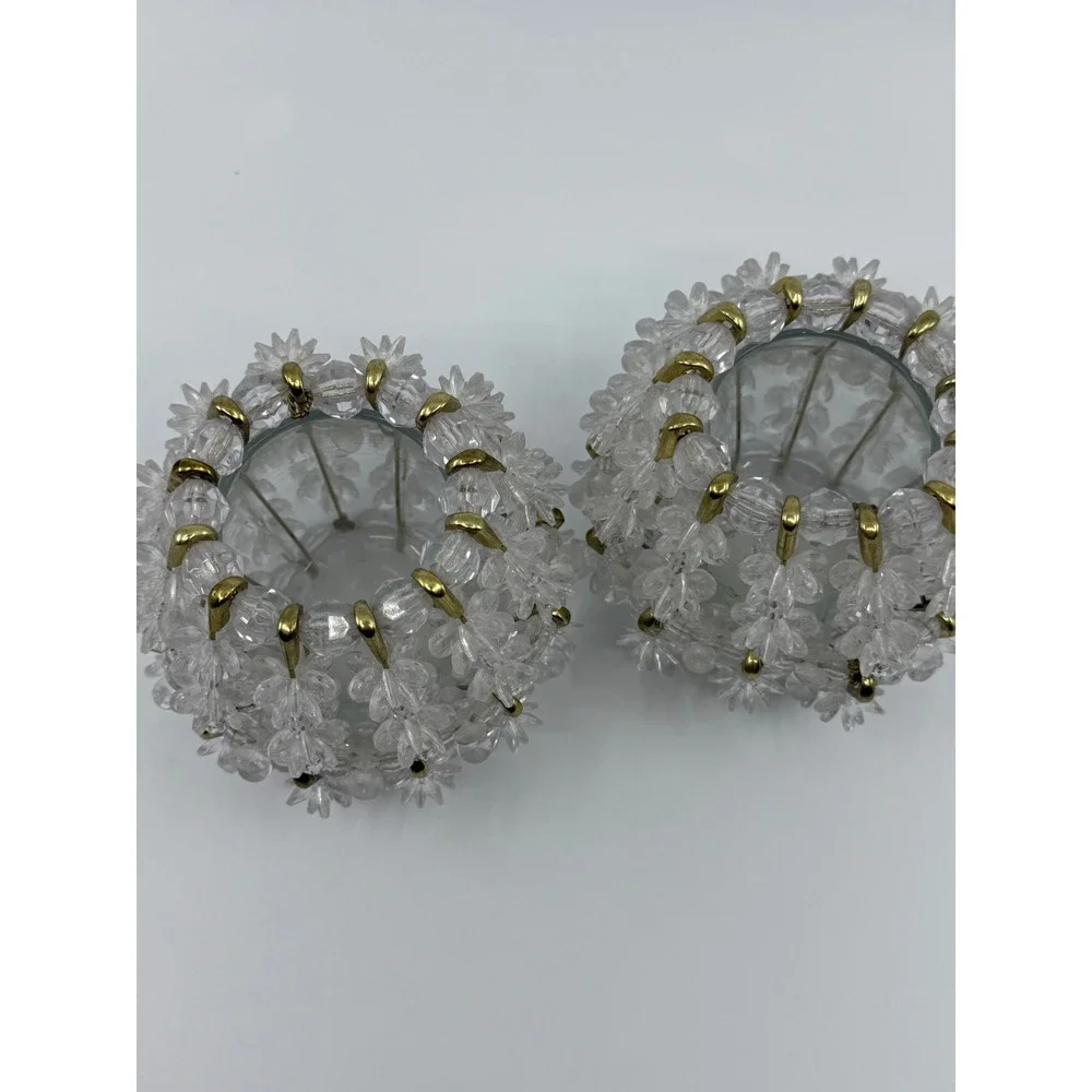 2 Safety Pin Beaded Candle Holders‎ Vintage Handmade 3.5